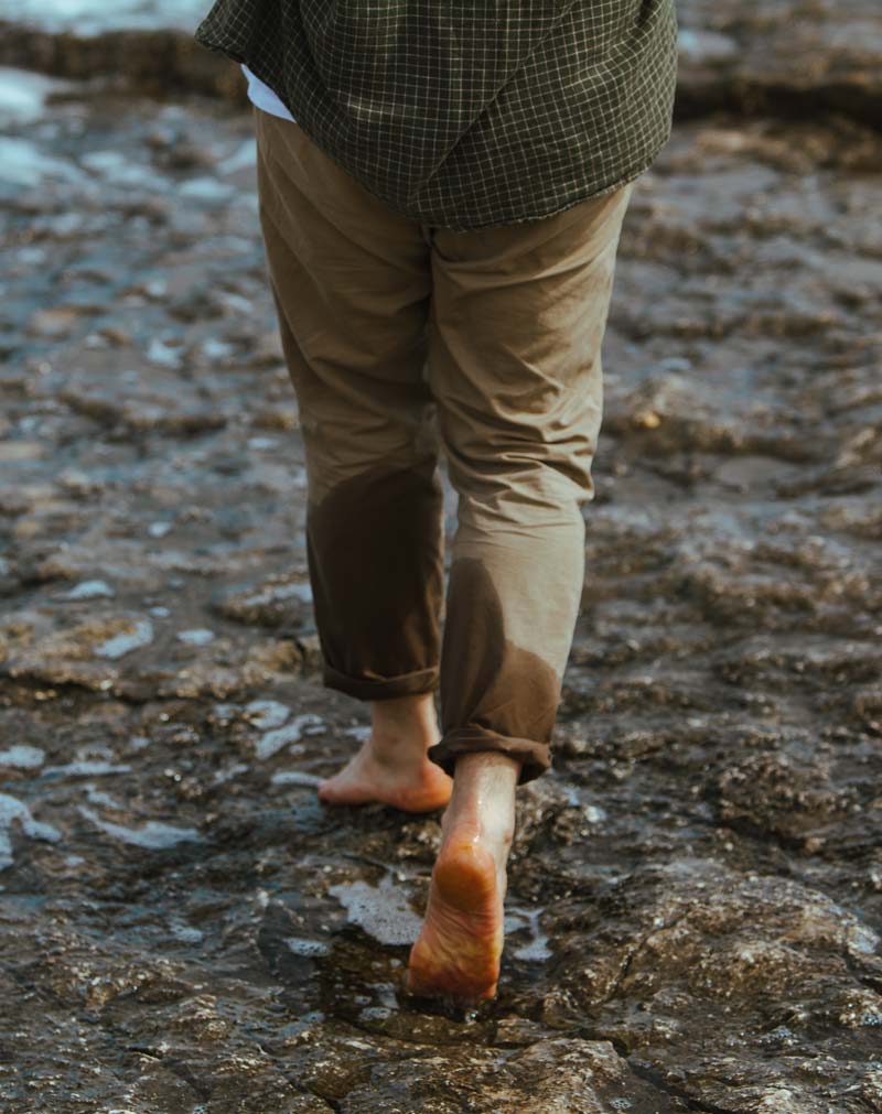 Close up of man walking through water